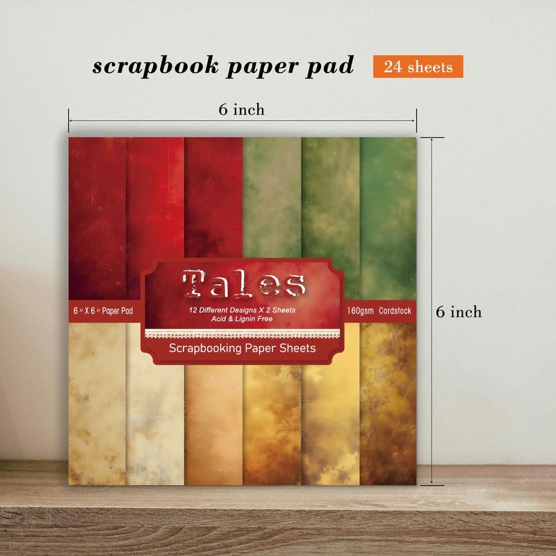 EAMOTOL Vintage Color Scrapbook Paper Pad - 6x6 In 24 Sheets Designed Decorative Decoupage Folding Cardstock Supplies for Journals DIY Crafts Gift Wrapping Planners Photo Album - Image 3